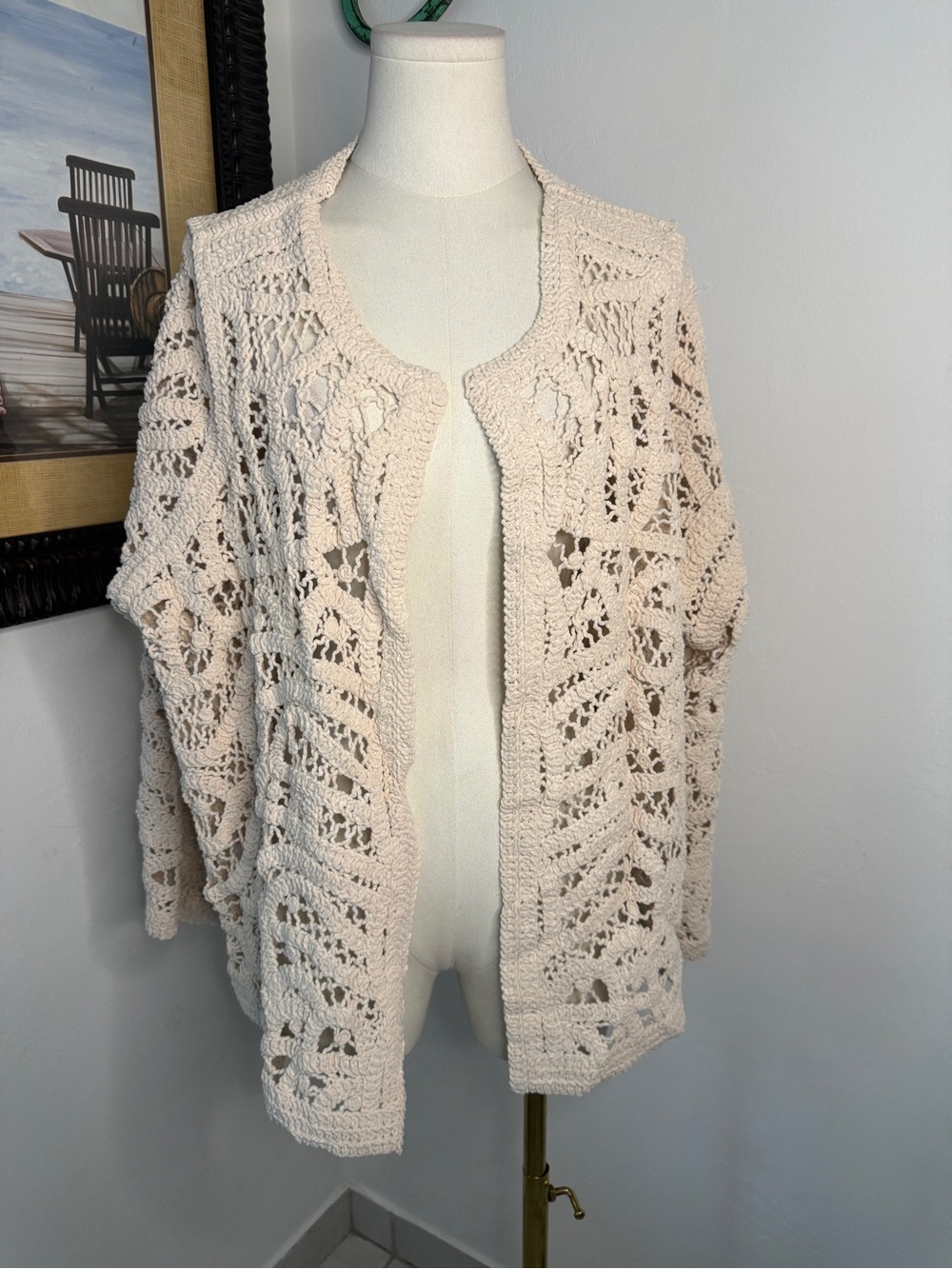 POL Open-Front Crochet Cardigan - Cream